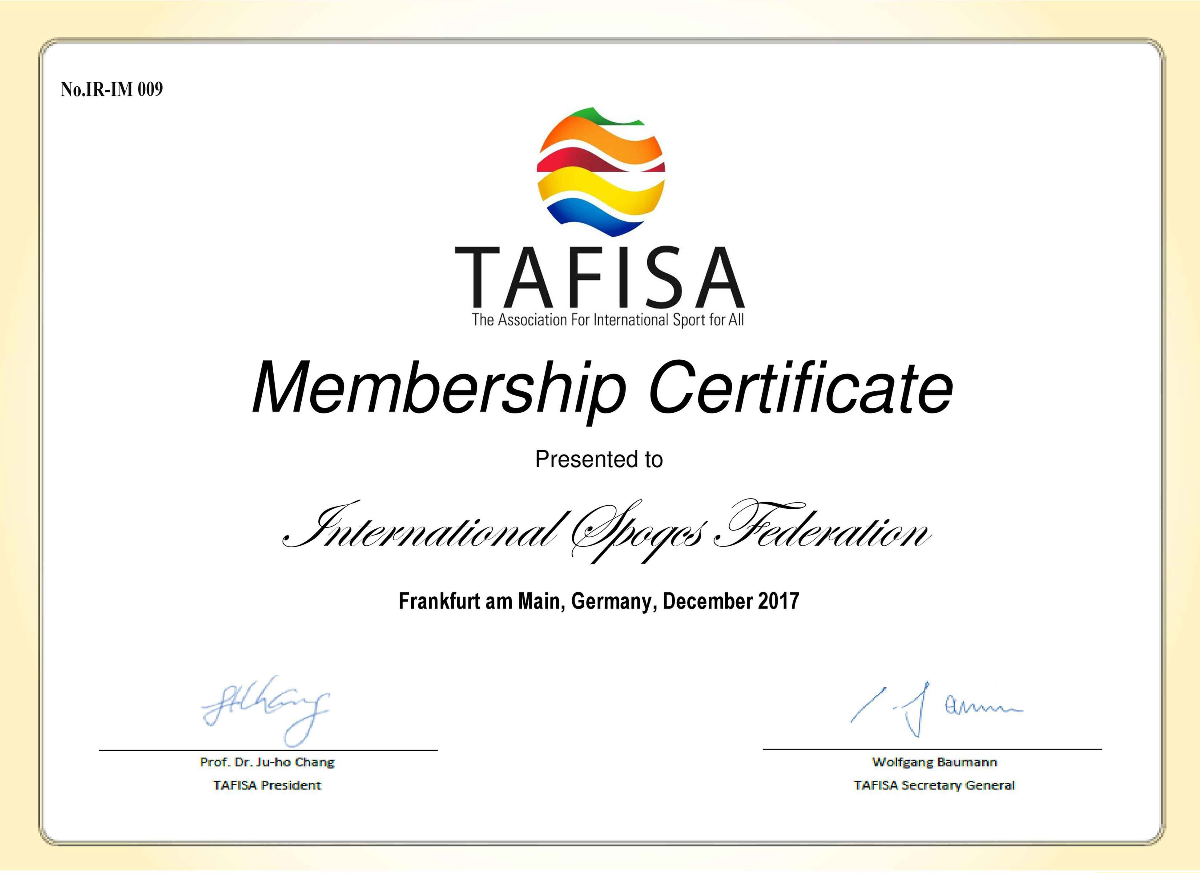 International Spoqcs Federation (ISF) became TAFISA member formally